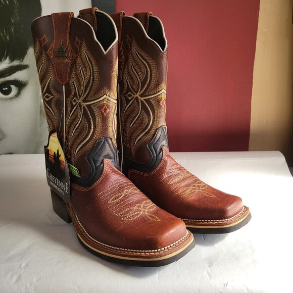 NEW WOMANS CHEYENNE LEATHER WESTERN RODEO COWBOY BOOTS SZ 9 - Picture 1 of 13